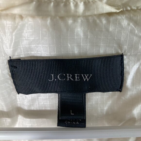 Womens J Crew Down Filled Puffer Jacket Cream Zip Up L Flaw - Picture 10 of 13
